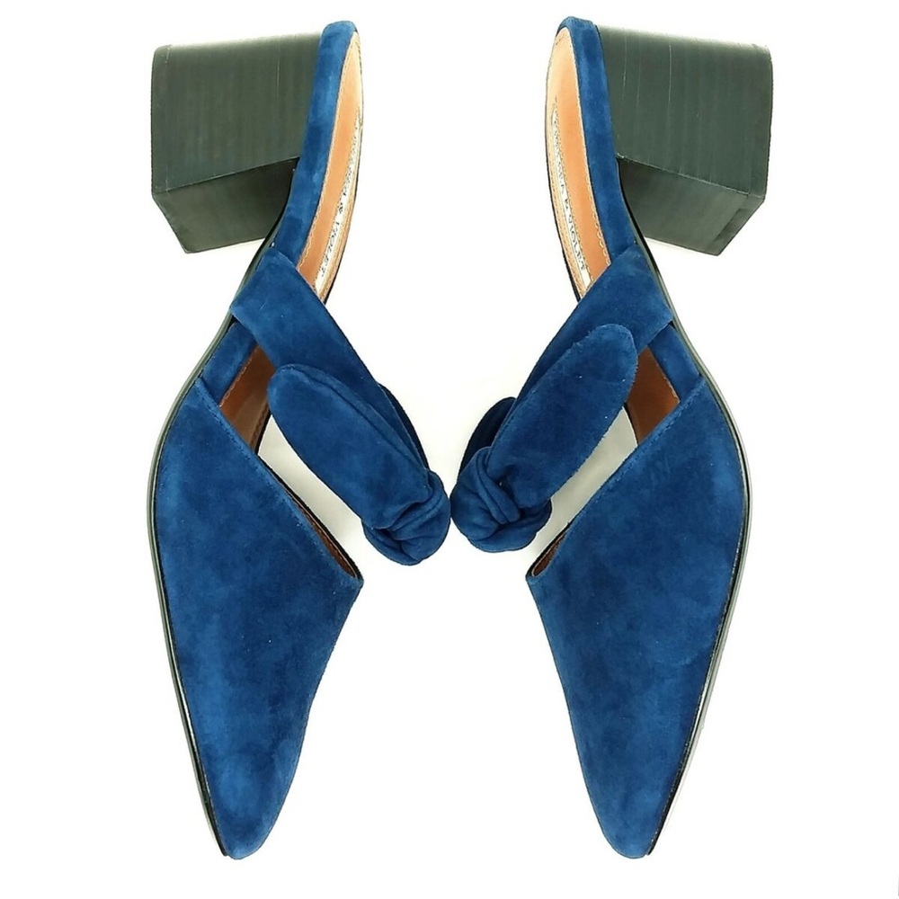 Chelsea & Violet Suede Leather Molly Mules Blue Block Heel Pointed Toe - Picture 6 of 6